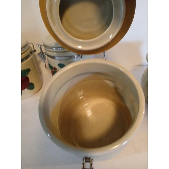 VTG-3 Cracker Barrel Country Apple Canister Set Metal Closure With Candel Holder